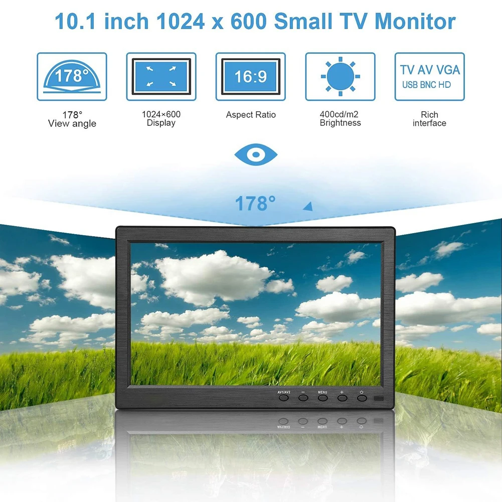 HDMI 호환 모니터, AV VGA 입력, 휴대용 HD 컬러 비디오 화면, BNC USB 소형 IPS 자동차 모니터, HDMI 호환, 10.1 인치