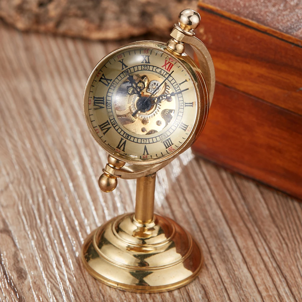 New Arrival Globe Mechanical Pocket Watch Gold Creative Men's Desk Clock Unique Transparent Copper Desk Clock reloj hombre Gifts