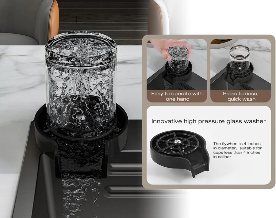 Multifunction Kitchen Sinks 304 Stainless Steel Kitchen Sink Faucet Modern Black Waterfall Rainfall Single Bowl Kitchen Sink Set 6