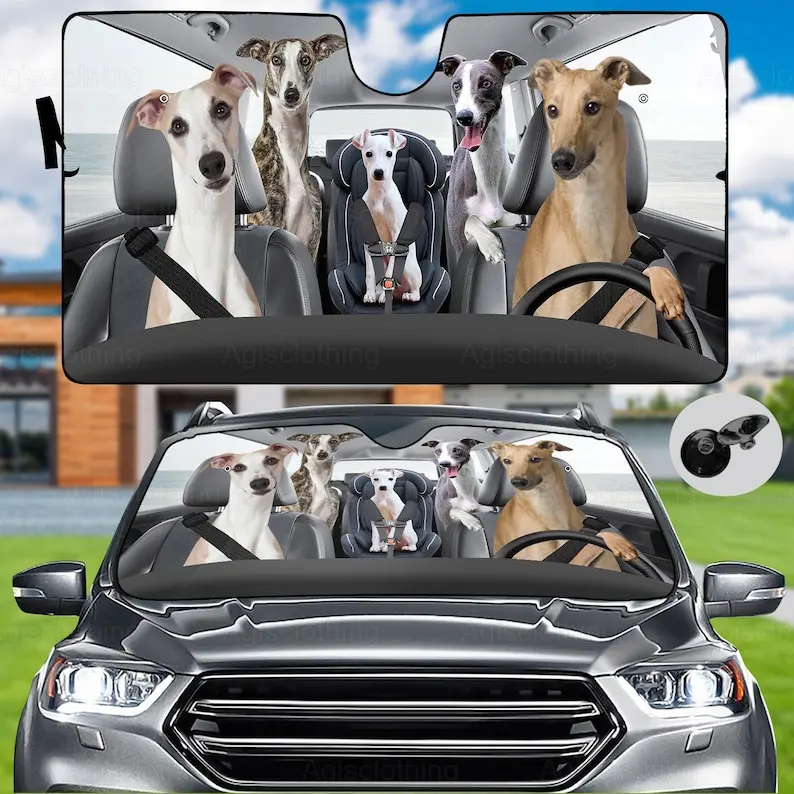 Greyhound Car Sunshade, Greyhound Car Decoration, Auto Sun Shade, Dog