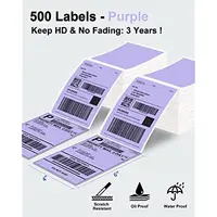 Phomemo 4x6 Thermal Labels for Shipping Label Printer - 500PCS Purple Mailing Labels 4x6 Direct Thermal Labels Fanfold BPA Free 3
