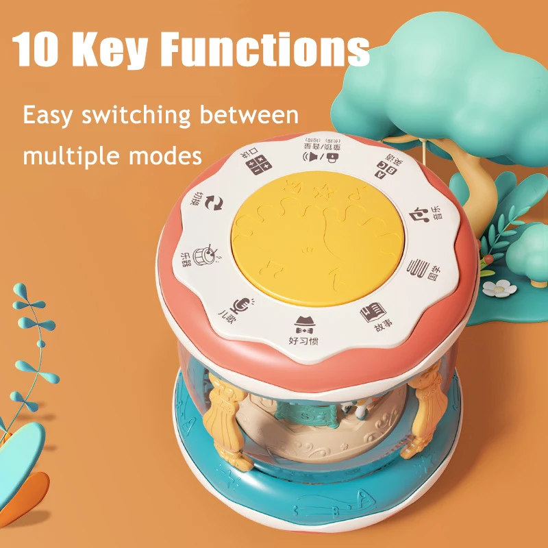 Baby Music Toy Carousel Rotary Projector Hand Drum Infant Montessori Early Educational Singing Sensory Toy Toddler Gift 1-3 Year 3