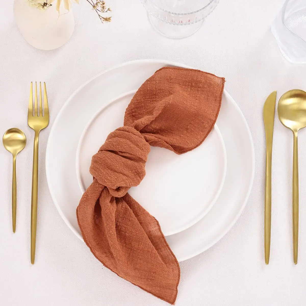 Cotton Napkins 12 Pack 42x42 100% Natural Rust Gauze Cloth Napkins Soft Weddings Decorative Parties Family Bulk Linen Dinner Cotton Napkins