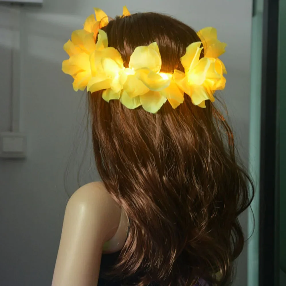 Glow Headband 1pcs Women Girl LED Hawaii Hawaiian Lei Bridesmaids Bridal Flower Crown Wreath Birthday Wedding Party