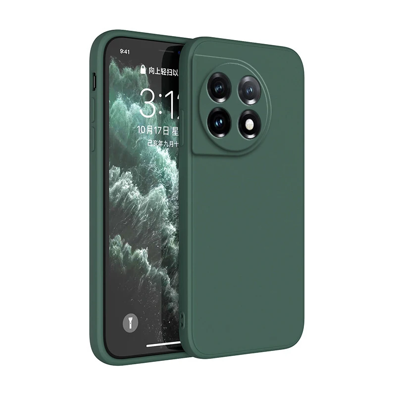 Premium Shockproof Liquid Silicone Back Cover - Soft Plain Square Design
