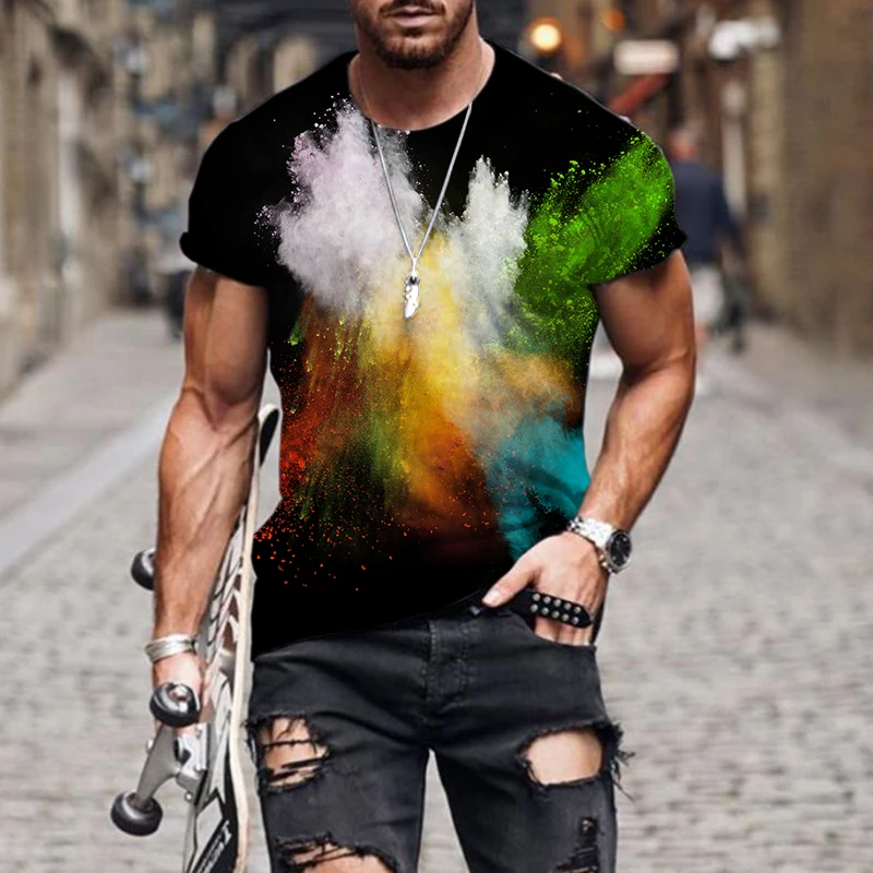 

2022 New Speckled tie dye pattern T shirt Men Funny T shirts T-shirts 3d Mens Clothing 3D Style Slim Streetwear Men clothing Top