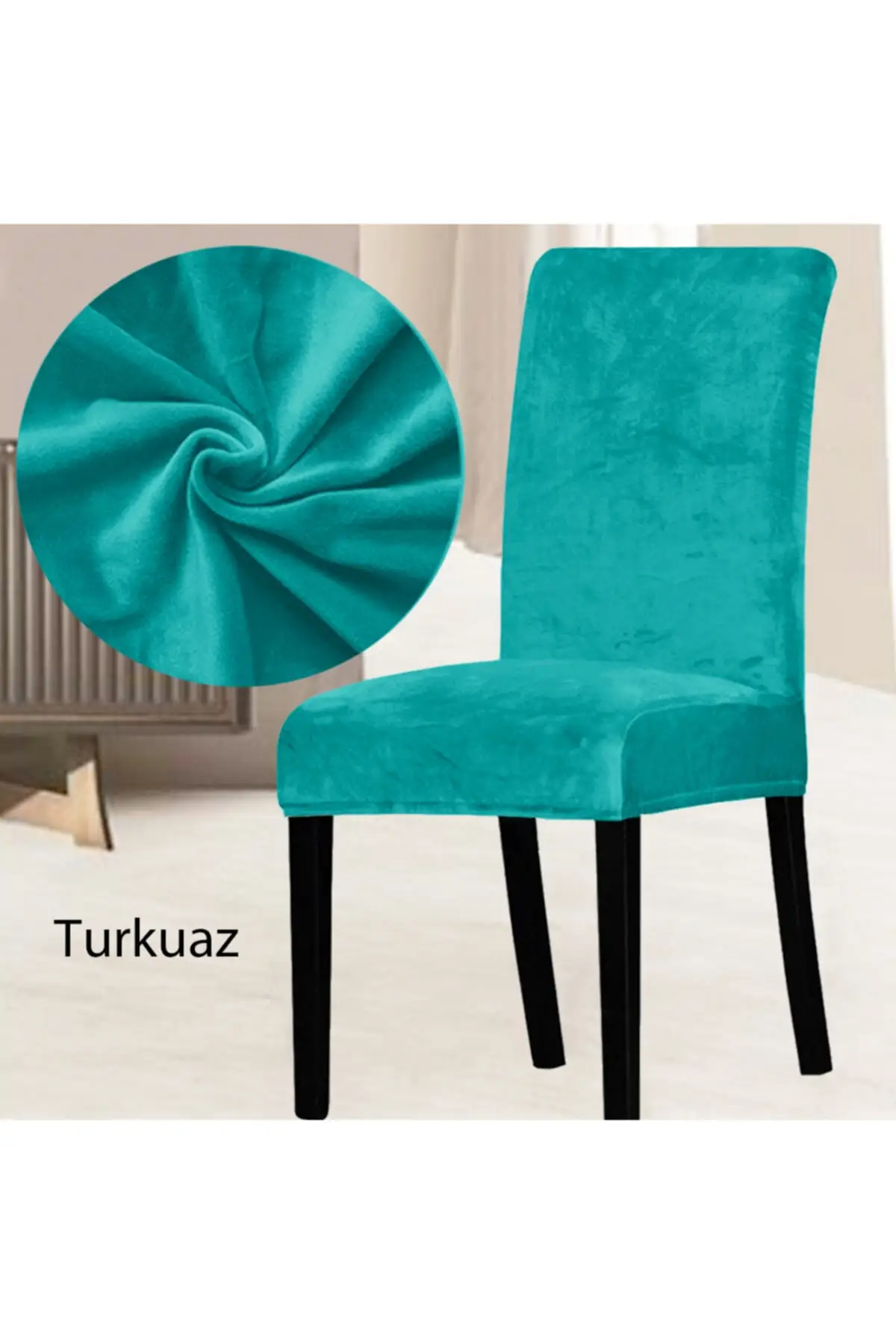

Chair Cover "". Turquoise Color. Good Quality, Aspect Lycra, Elastic Velvet Fabric. 4-One Polyester 35X65 White Seat