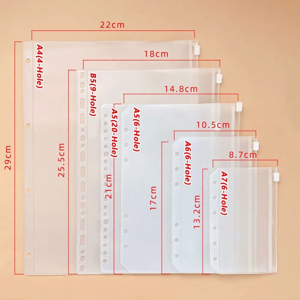 PVC 루즈리프 노트북 내부 가방 프로스트 A4/A5/A6/A7/B5 바인더 보관 포켓 방수 루즈리프 지퍼 가방 선물
