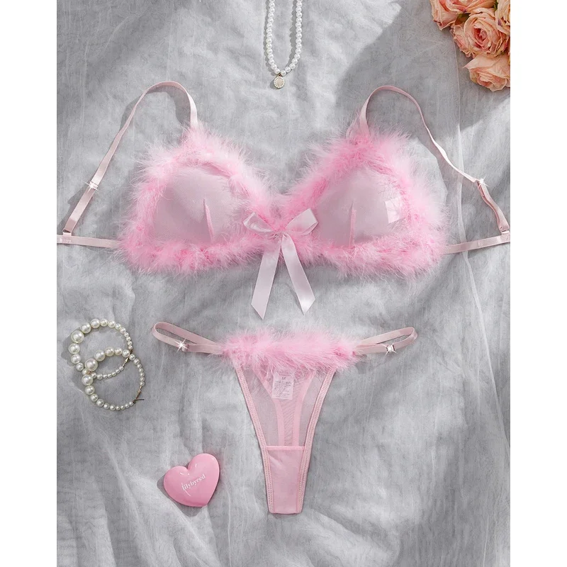 Valentinstag Dessous Sexy Heiß Süßer BH Hilitos 2-teilig Romantisch Intim Flauschig Dekor Pure Desire Fantasy Damenunterwäsche_voghion.com