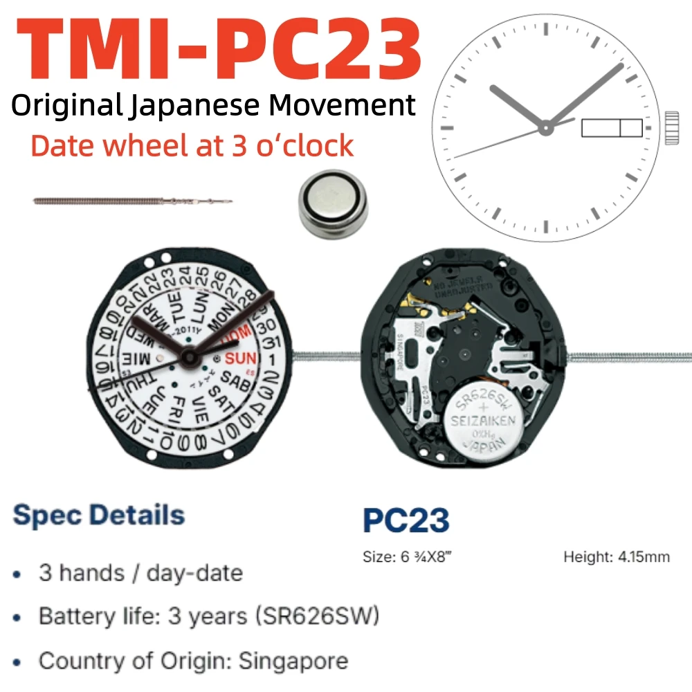 PC23 무브먼트 새로운 오리지널 일본산 PC23A 무브먼트 3핀 쿼츠 무브먼트..