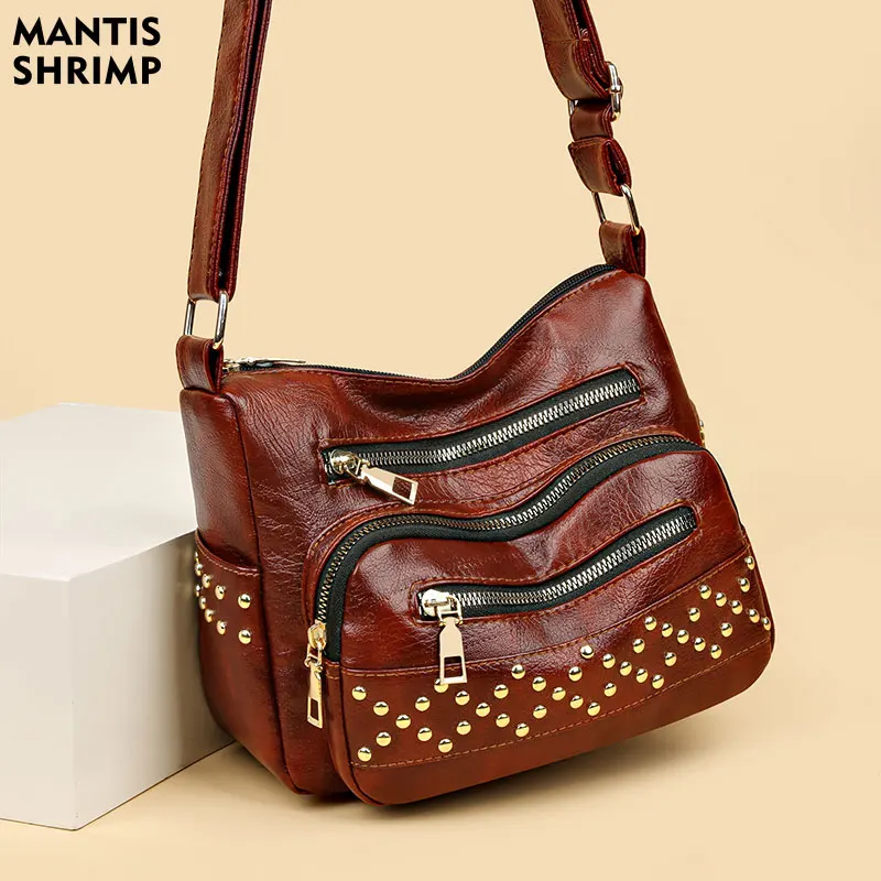 

Высококачественная сумка через плечо для женщин, винтажная женская сумка через плечо, сумка-мессенджер в стиле ретро с заклепками, Женская Повседневная сумка