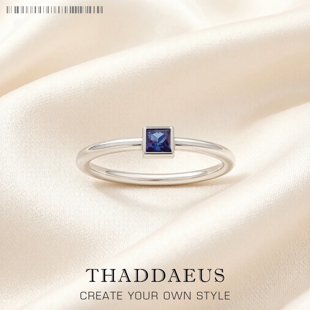 Blauer Stein, quadratisch, zeitloser Ring, europäischer Stil, feiner Schmuck für Frauen, romantisches Geschenk aus 925er Sterlingsilber