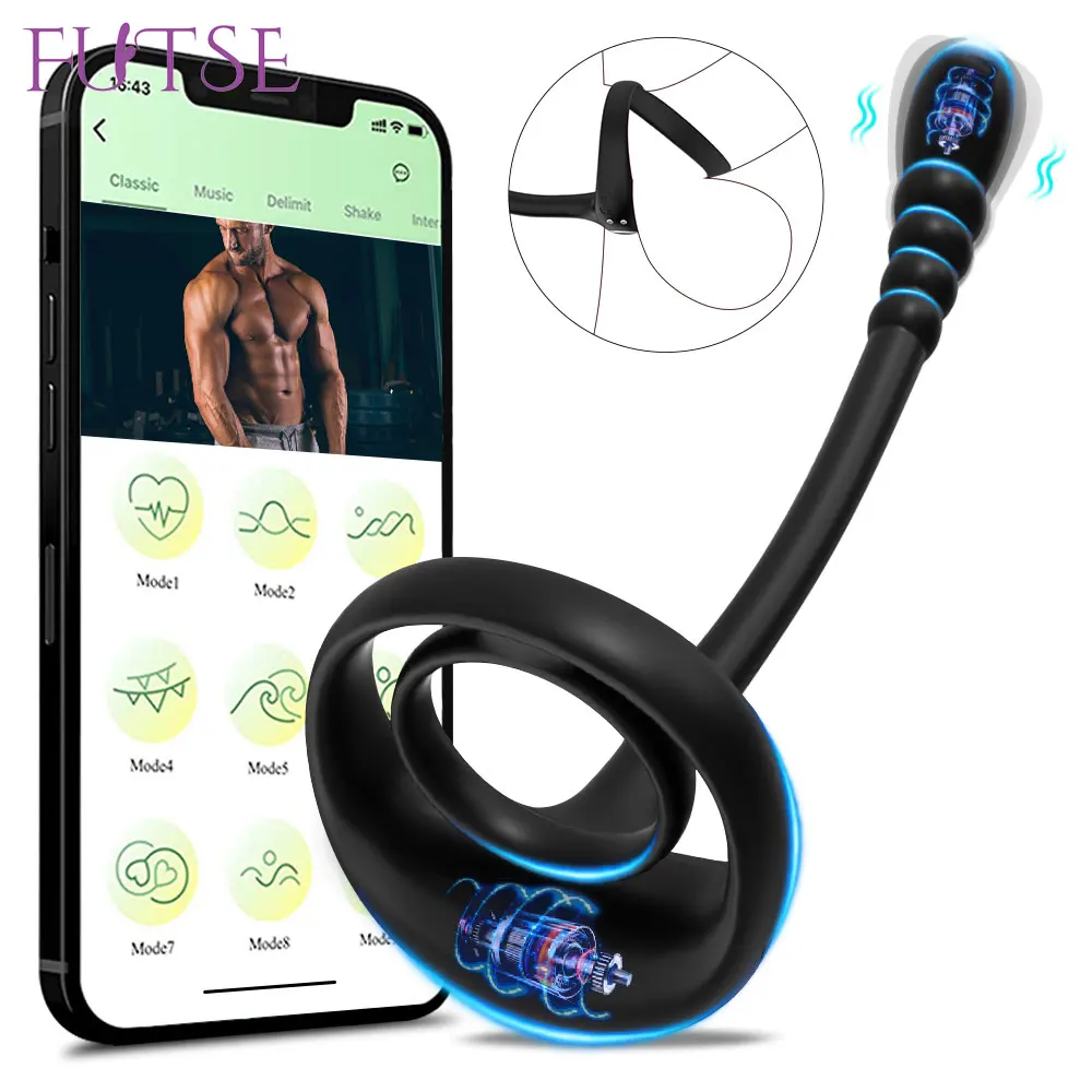 Prostata Stimulator Massage APP Fernbedienung Penis Ring Anal Plug Vibratoren Für Männer Cock Ring Verzögerung Exerciser Erwachsene Sex Spielzeug für Männer 1