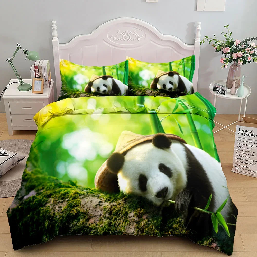 Green Ink Splash Giant Panda 3D Printed Bedding Set Cozy Soft Duvet Cover King Queen Twin Size Birthday Gift Bedroom Decoration