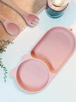 Baby Silicone Suction Cup Bowl Cute Bear Design Macaron Color 100% Food Grade Silicone BPA Free Double plate design for meals 1