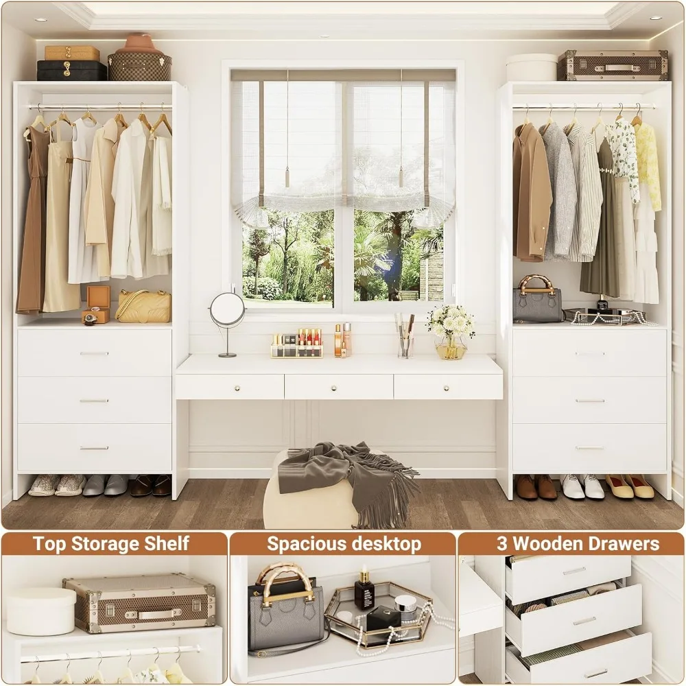 Closet System Closet Organizer, Wood Closet Organizer System, Walk-in Closets or Small Closets Wardrobe, Clothes Rack wi 4