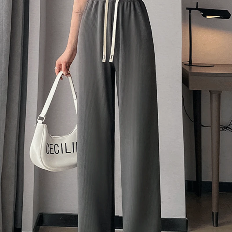2024 New Summer Oversized High Waist Elegant Fashion Bohemian Women's Clothing Solid Color STRAIGHT Drawstring Y2K Chic Pants