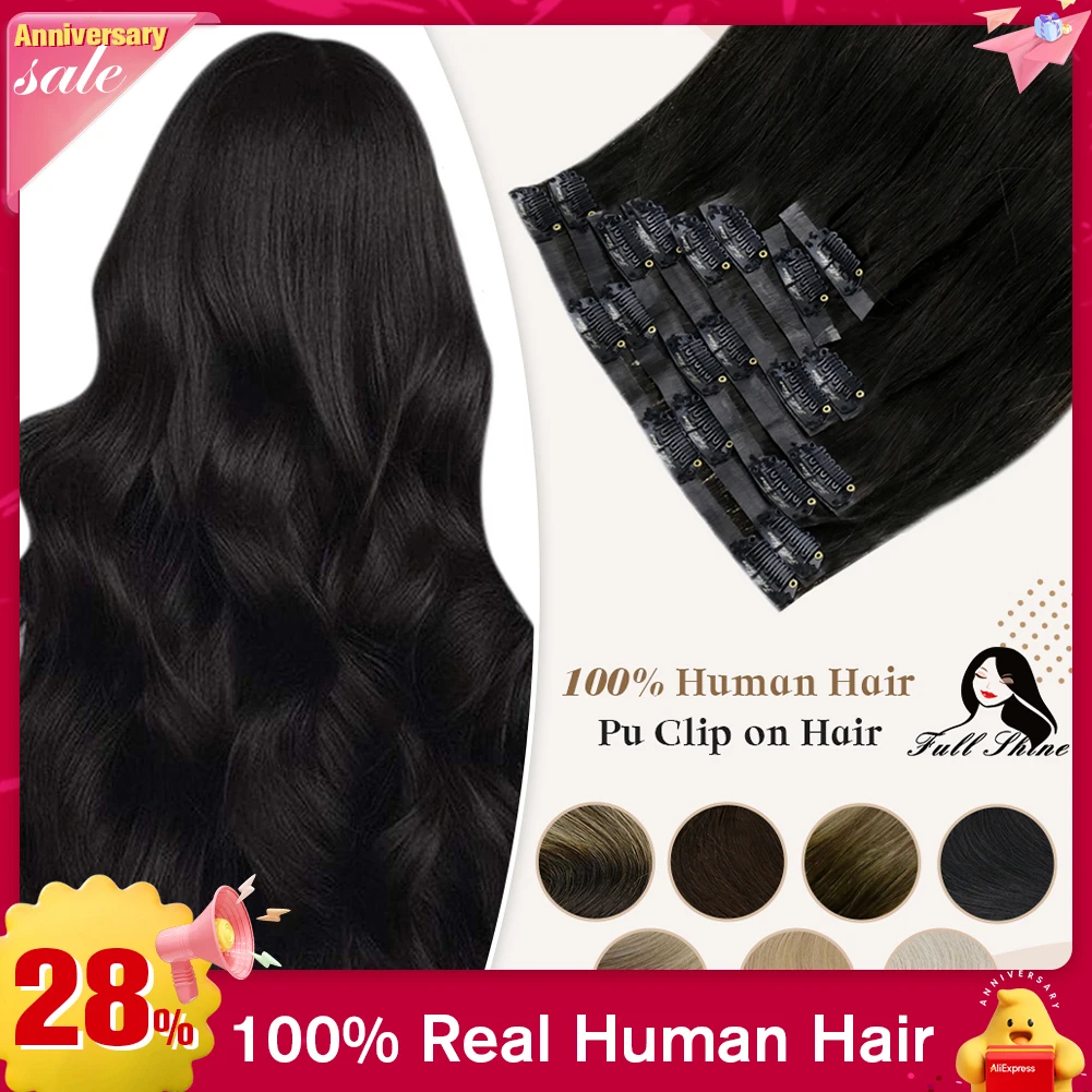 Full Shine Seamless Clip in Human Hair Extensions 8Pcs 100g Pure Color Blond Hair Pu Clip