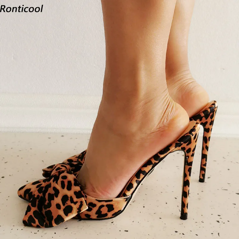 

Ronticool Handmade Women Slingback Sandals Butterfly Knot Stiletto Heels Pointed Toe Pretty Leopard Party Shoes US Size 5-15