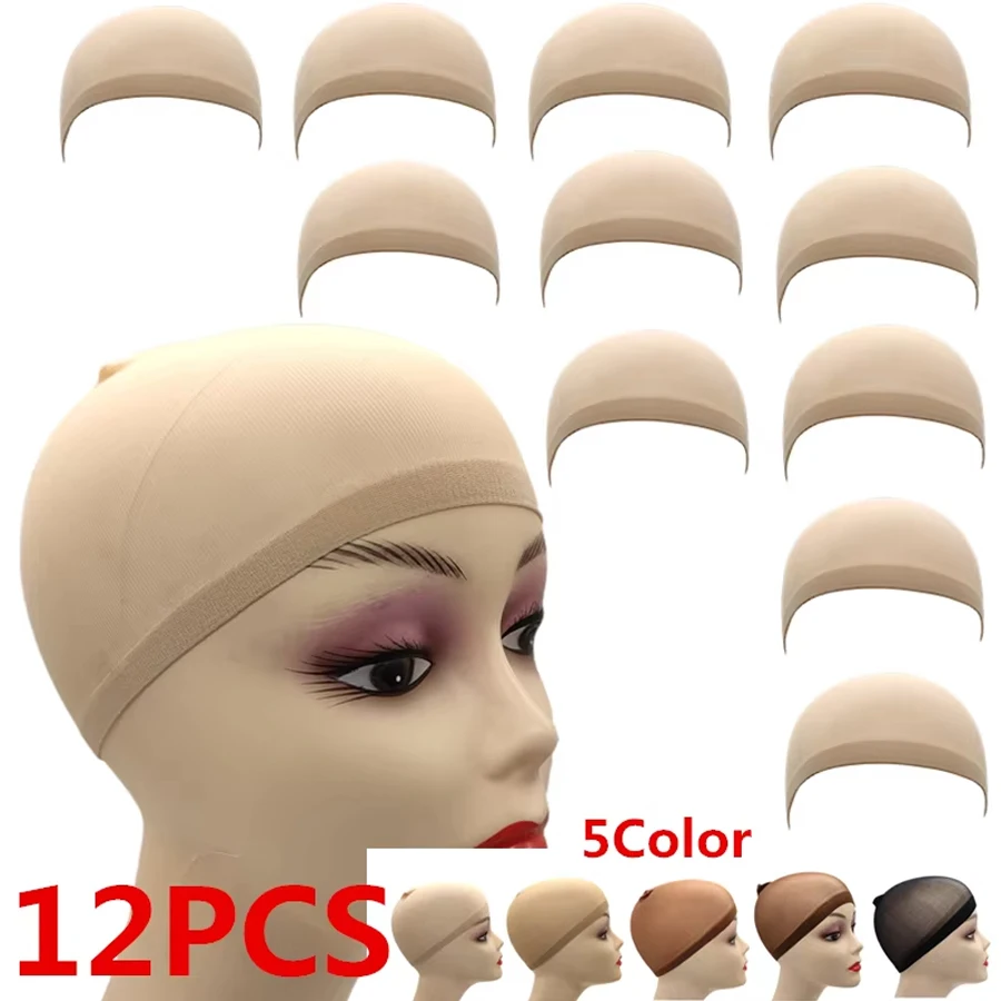 1/6/12bags Ventilated Nylon Mesh Nude Stocking wig caps Stretchy Close End Super Extra Thin Skin Breathable