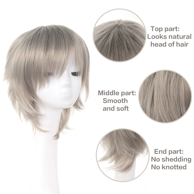 LUPU Synthetic Anime Cosplay Wig Men's Short Straight Wig with Bangs Christmas Halloween Wigs for Boy Heat Resistant Fiber