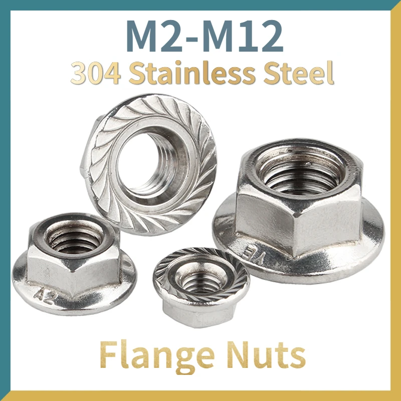 

50/ 20/ 10/ 5pcs High Quality Stainless Steel Hexagon Hex Head Serrated Spinlock Flange Nut Lock DIN6923 M3 M4 M5 M6 M8 M10 M12