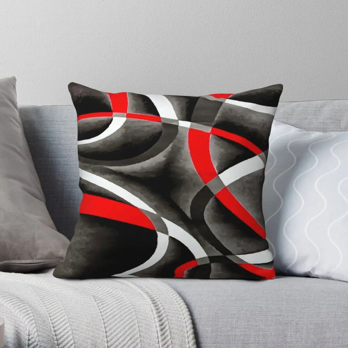 

Квадратная наволочка 80s, красная, белая, серая линия, изогнутая, из полиэстера, льняная, бархатная, декоративная подушка, искусственная кожа