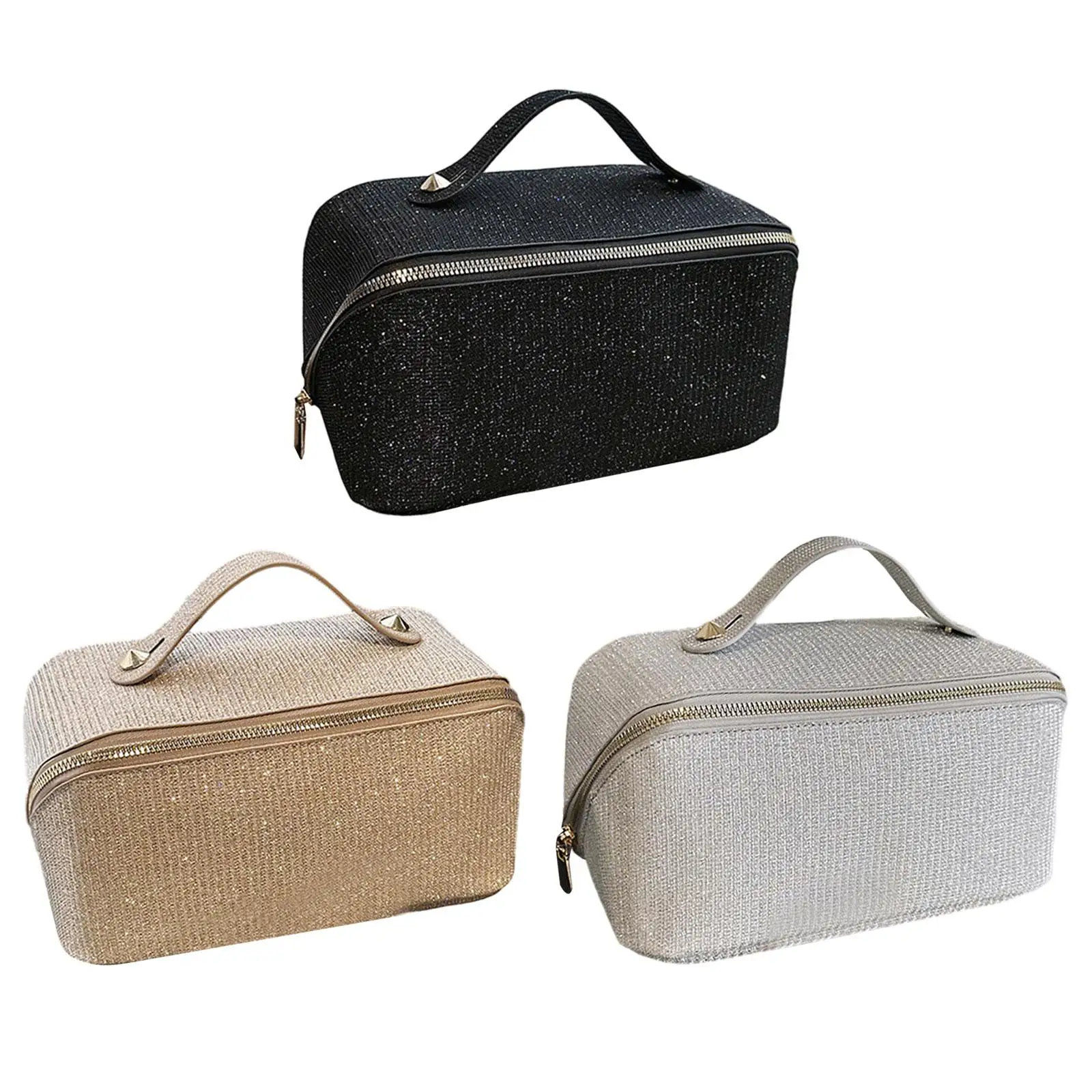 

Make up Organizer Case Travel Cosmetic Bags with Divider and Handle, Open Flat Toiletry Bag for Cosmetics Traveling