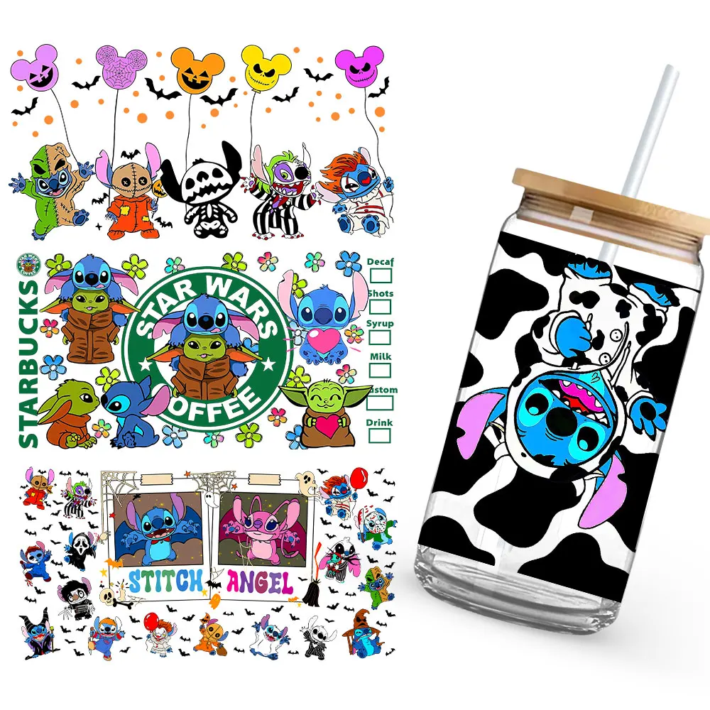 Stitch Halloween Coffee Horror Souvenir Cup Wrap Sticker UV DTF Self-Adhesive Original Cup Embellishments dtf transfer sticker