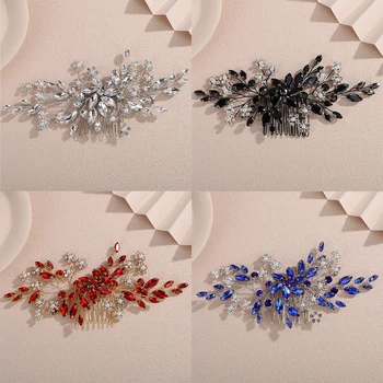 10Color Rhinestone Flower Bridal Headpiece Handmade Hair Comb for Women Wedding Hair Accessories Jewelry Party Headdress Tiaras