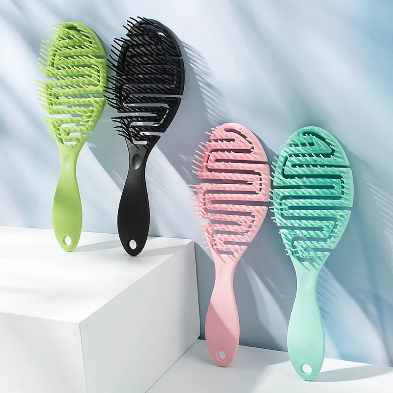 

2023 New Solid Color Scalp Massage Curly Hair Brushes Comb Bath Untangling Hollow Hairbrush Health Care Tools for Women Baby