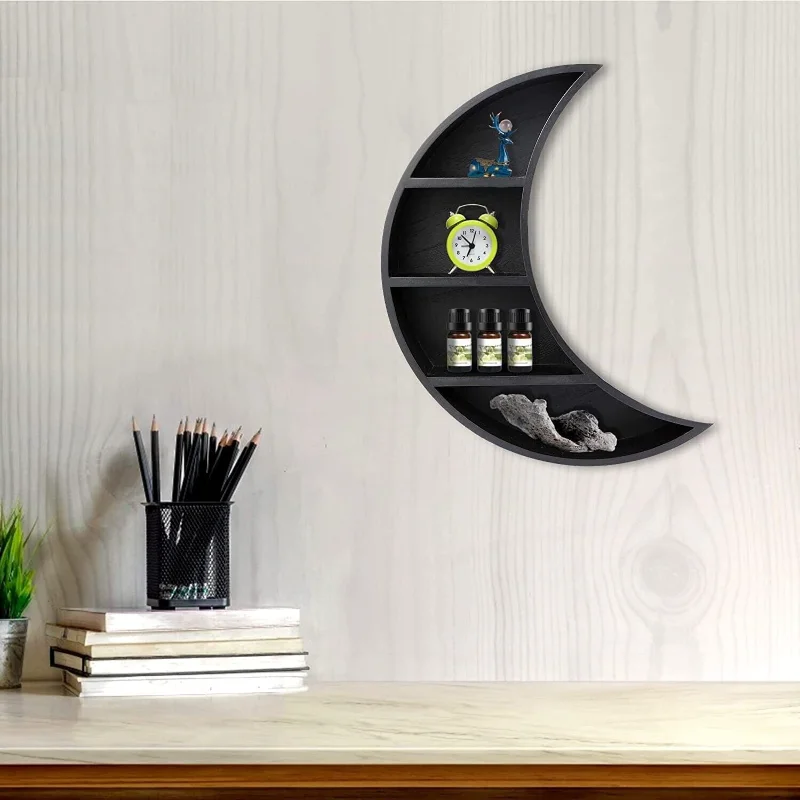 

Moon Wall Shelf Unique Wooden Storage Rack Floating Shelves Home Decor