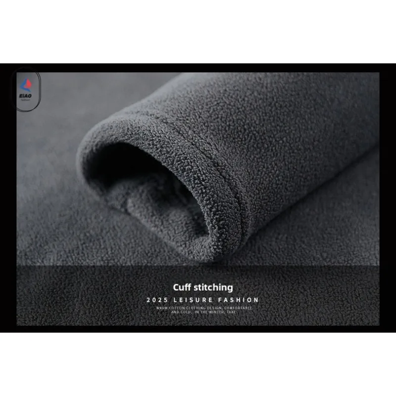 EIAO 2025 Spring Autumn Men Fleece Jacket Thermal Lined Long Sleeve Round Neck Base Layer Outdoor Casual Pullover Comfort Wear