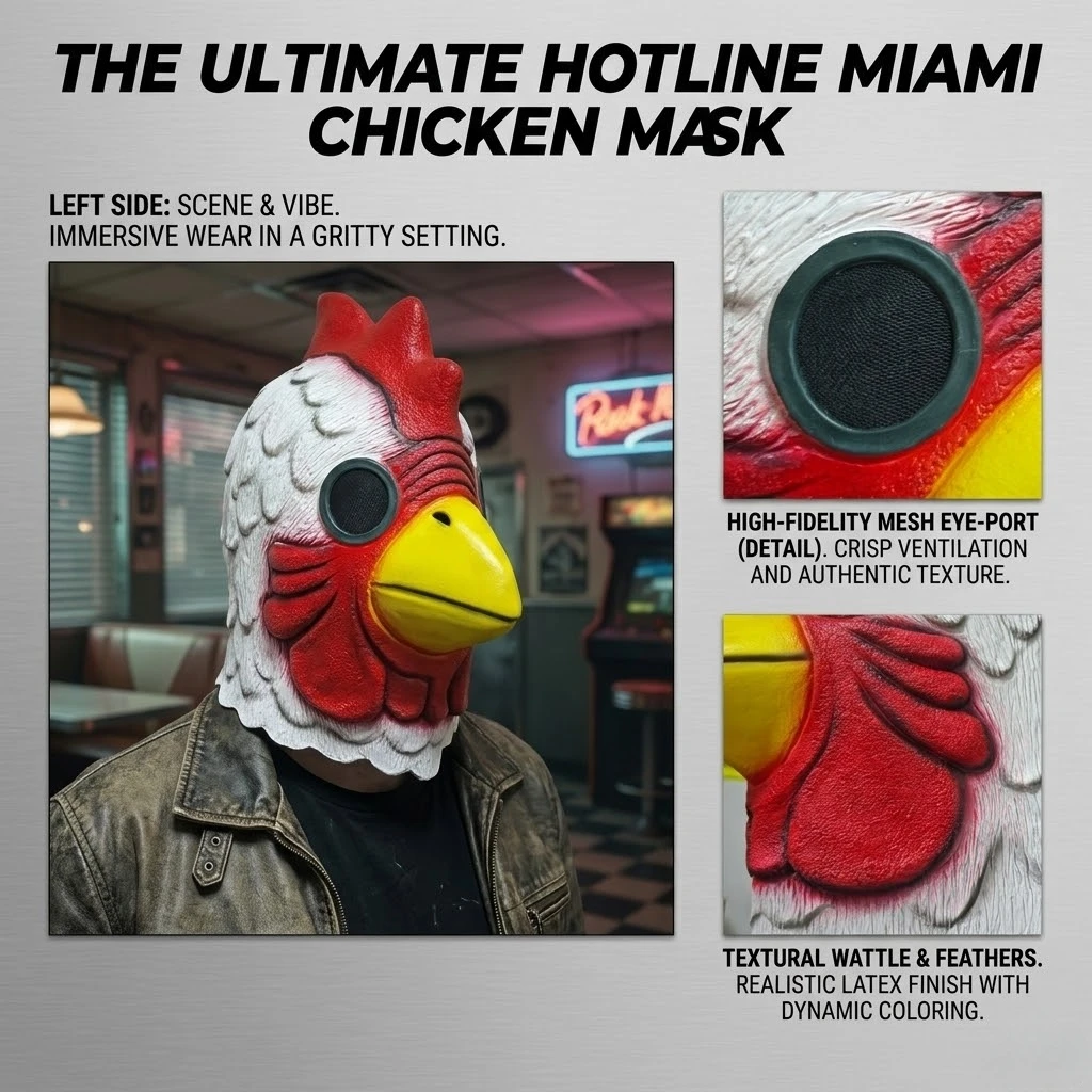 Latex Cartoon Rooster Head Cover Halloween Chicken Costume Mask - Image 3
