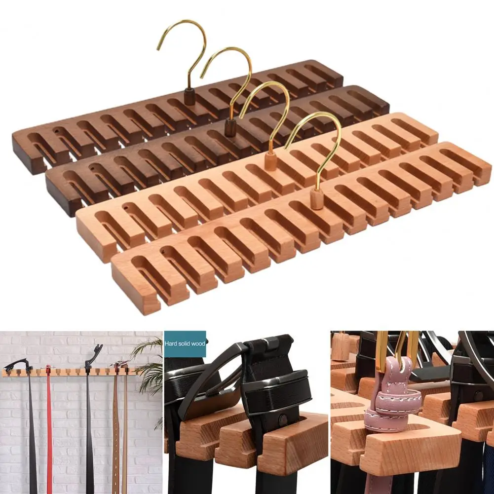 Wooden Belt Hanger 2-in-1 Design 14 Slots Eco-friendly Multifunctional Belt Organizer For Closet