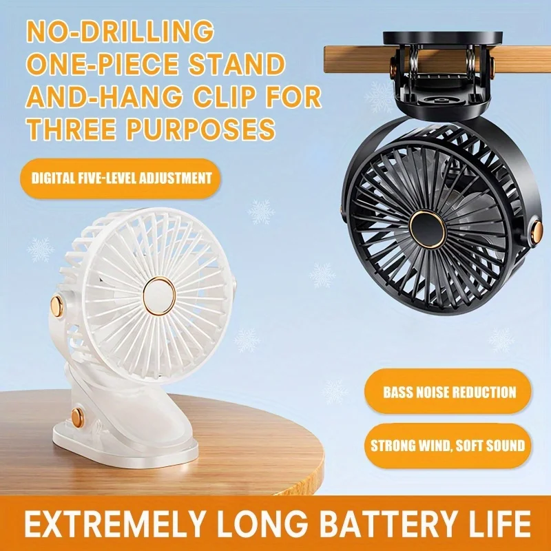 USB Desk Fan with Night Light, 3-Speed Adjustable, Portable Clip-On or Tabletop Stand