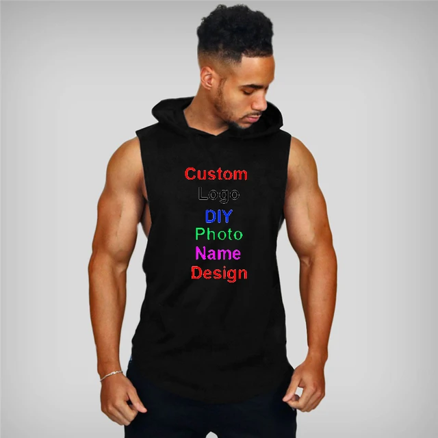 Customized Brand Logo Gym Hooded Sleeveless Shirt Mens Bodybuilding Fitness  Tank Top Men DIY Graphics Printing Workout Clothing - AliExpress