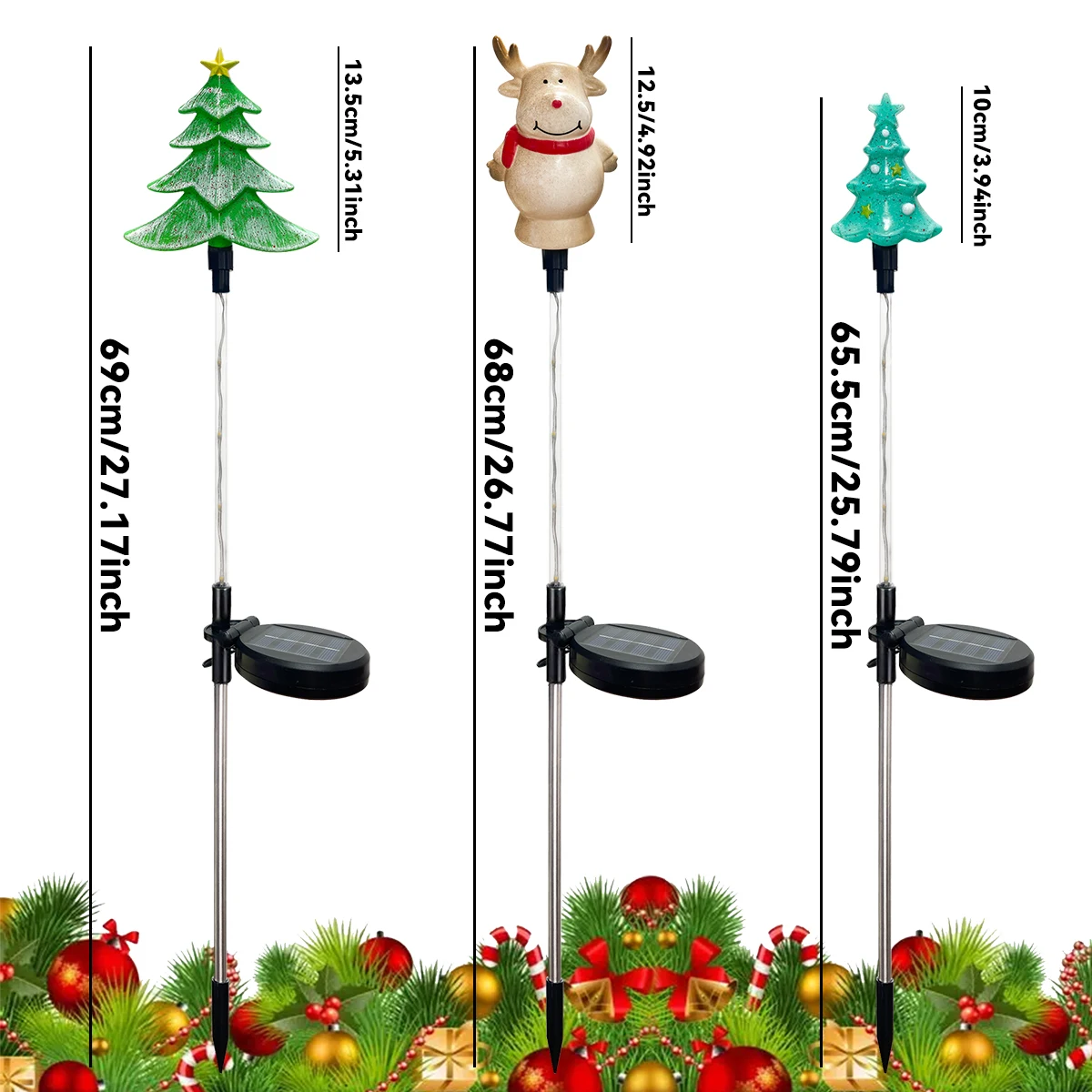 Christmas Solar Garden Santa Claus Elk Xmas Tree Stake Lights with 8 Lighting Modes For Outdoor Holiday Lawn Christmas Decor