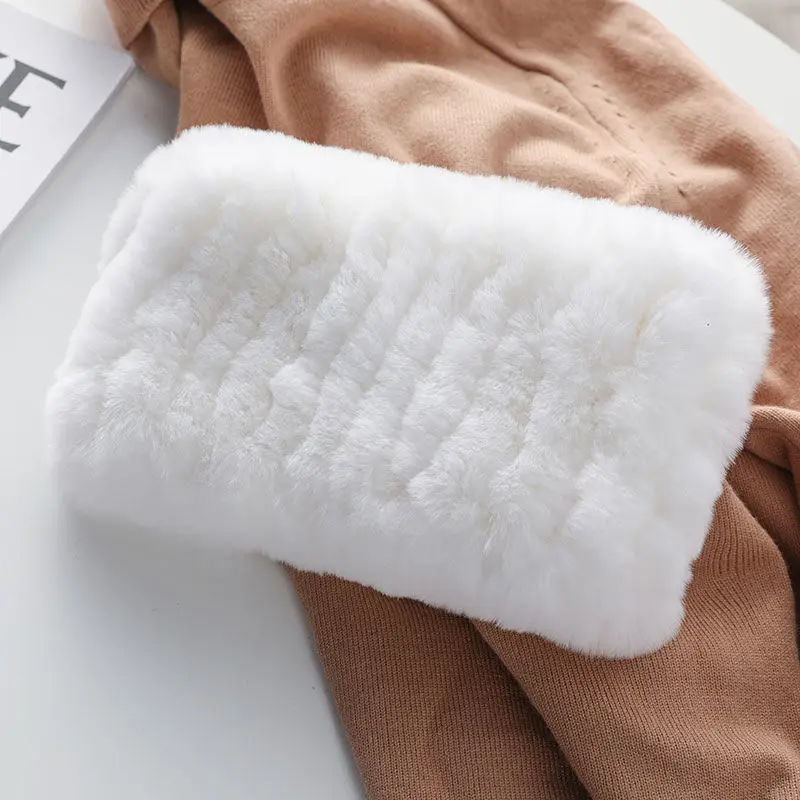 Hot Sale Brand Women Real Rex Rabbit Fur Scarf Girls Warm Soft Knitted Good Elastic Rabbit Fur Headband Natural Fur Ring Scarves - Image 3