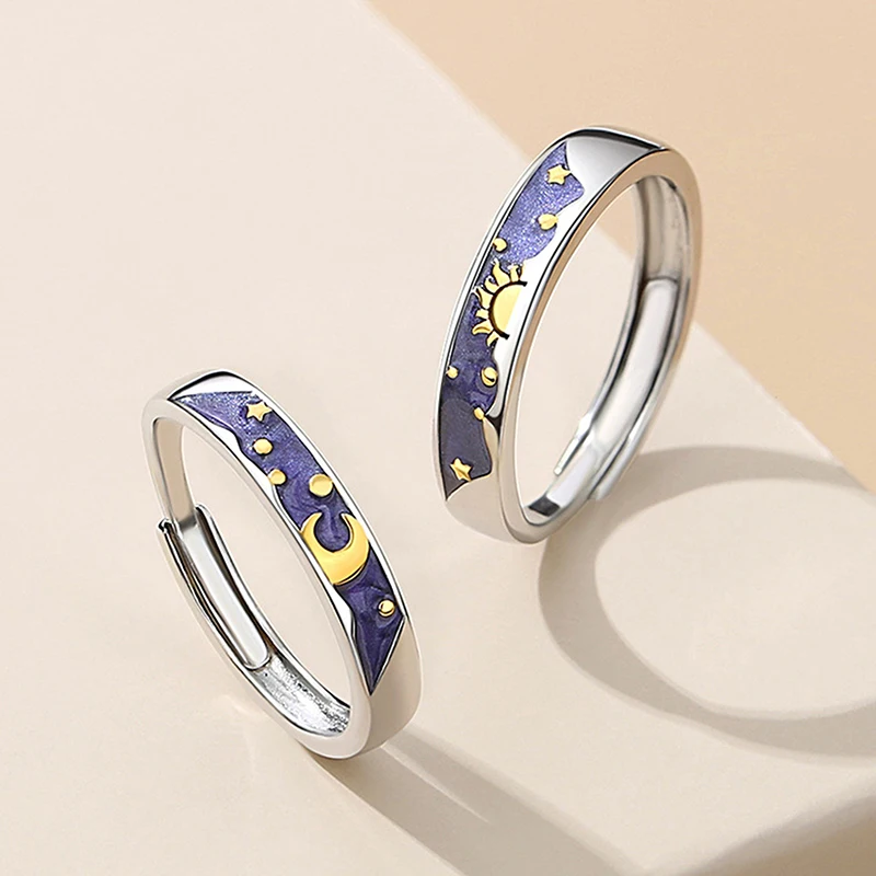 Fashion Couple Rings Sun Moon Open Adjustable Light Luxury Finger Ring For Women Jewelry Accessories Birthday Gift 4