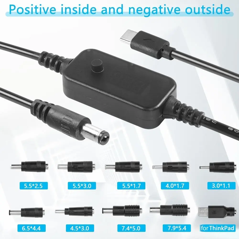 with 10 Connector Tips USB C to DC PD Adapter Cable Adjustable Voltage 5V/9V/12V/15V/20V Type-C to DC Power Cord Universal