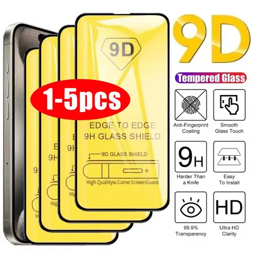 1-5PCS 9D Full Cover Tempered Glass For iPhone 17 16 15 11 12 13 14 18 Pro Max 16E Screen Protector For iPhone 13 Mini XR XS Max