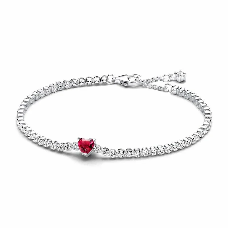 New Hot Selling Christmas Gift S925 Sterling Silver Ding Chain Sparkling Heart Tennis Women's Bracelet Luxury Fashion Jewelry