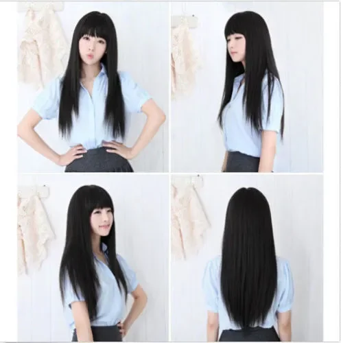 

WomenWomNew Womens Long Synthetic Black Straight Natural Wig Hair Full Wigs With Bangs