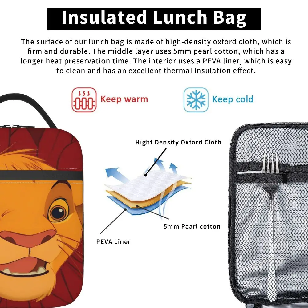 Lunchtasche mit Löwenkönig-Motiv für Kinder, Grafikdesign, Lunchbox, Freizeit, Reisen, Kühltasche, tragbare Oxford-Thermo-Tragetasche – Detail 14