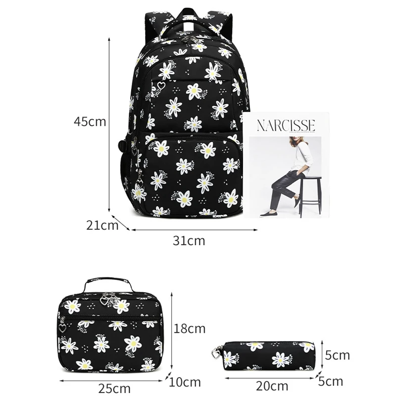 3PCS/Set  Aesthetic Backpack Kid Nylon Colorful Class School Bag for Girls Teenage Youth Backpack Children's School Pencil Cases 5