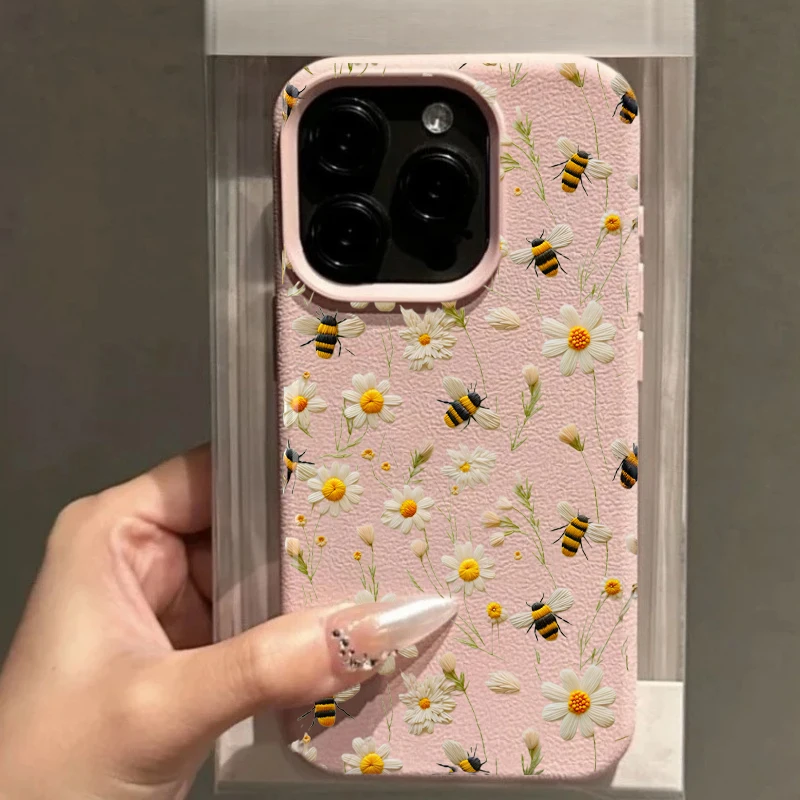 Luxurious Beaded Flower Lychee Texture Phone Case