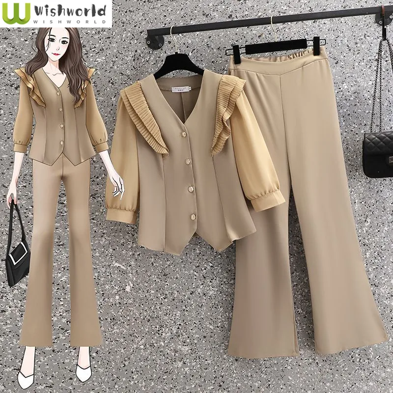 Women's Temperament and Design Sense V-neck Cardigan Short Top High Waisted Long Pants Commuting Fashion Two-piece Set