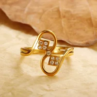Shiny Crystal High End Non Tarnish Fashion Geometric Open Gold Plated Stainless Steel Rings for Women Wedding Ring Jewelry Gifts - Image 3