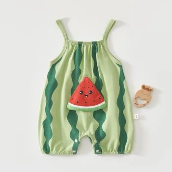 2026 Summer Baby Clothing Cartoon-Printed Rompers for Baby Boys and Girls Loose-Fitting Non-Sticky One-Piece Outfits 1